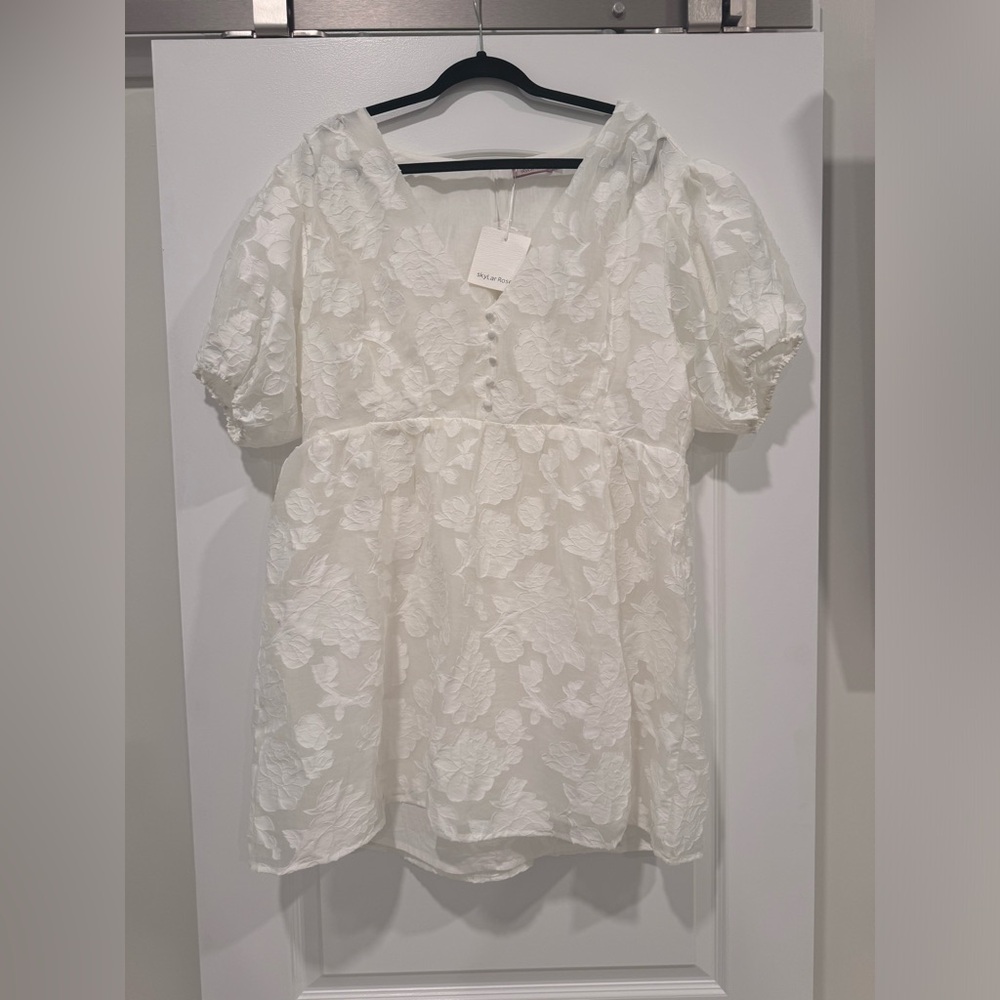 ASOS Skylar Rose Puff Sleeve Tea Dress White Textured Floral Sz 20 New With Tags